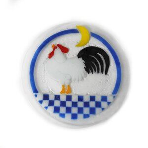Rooster Blue Checkerboard Fused Glass Platter By Peggy Karr 14.5"